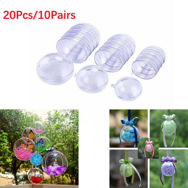 20Pcs/10 Pairs Christmas Tress Decorations Ball Transparent Open Plastic Clear Bauble Ornament Gift Present Box Decoration