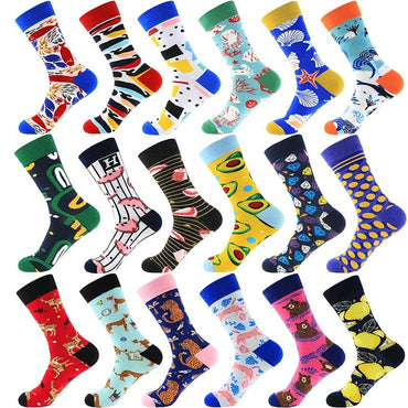 PEONFLY 1 Pair Combed Cotton Funny Crew Socks Women Cartoon Animal Dog Avocado Sokken Novelty Happy Socks For Christmas Gift