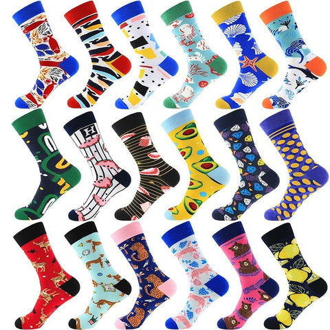 PEONFLY 1 Pair Combed Cotton Funny Crew Socks Women Cartoon Animal Dog Avocado Sokken Novelty Happy Socks For Christmas Gift
