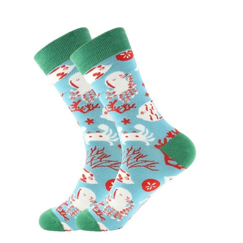 PEONFLY 1 Pair Combed Cotton Funny Crew Socks Women Cartoon Animal Dog Avocado Sokken Novelty Happy Socks For Christmas Gift