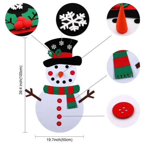 OurWarm DIY Felt Christmas Tree Snowman with Ornaments Fake Christmas Tree Kids Toys Christmas Party Decoration New Year 2019