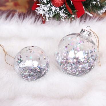 10cm 8cm 6cm Refillable Clear Plastic Christmas Ball Ornaments Pre-Decorated With Star Sequins Hanging Xmas Tree Ball Home Decor