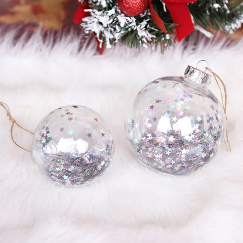 10cm 8cm 6cm Refillable Clear Plastic Christmas Ball Ornaments Pre-Decorated With Star Sequins Hanging Xmas Tree Ball Home Decor