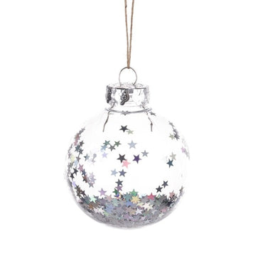 10cm 8cm 6cm Refillable Clear Plastic Christmas Ball Ornaments Pre-Decorated With Star Sequins Hanging Xmas Tree Ball Home Decor