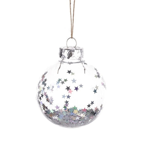10cm 8cm 6cm Refillable Clear Plastic Christmas Ball Ornaments Pre-Decorated With Star Sequins Hanging Xmas Tree Ball Home Decor
