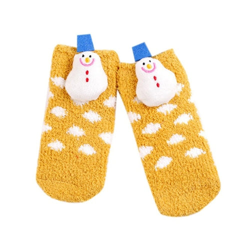Hot Sale Adults Kids Parent-offspring Warm Christmas Style Socks Polyester Cartoon Anti-slip Stereo Doll Floor Socks
