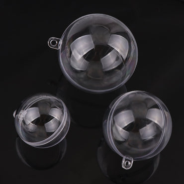 10 Sets Empty Christmas Tree Hanging Decorations Round Ball Transparent Open Plastic Clear Ornament Kids DIY Party Supplies