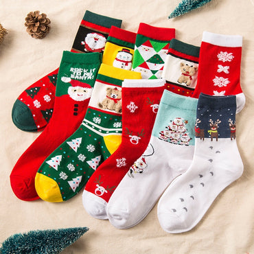 2019 fashion christmas sock fun santa stag candy snowflake bells christmas tree cartoon pattern man socks cute woman long socks