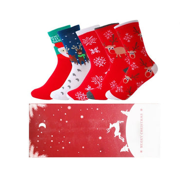 5Pairs Lot Women Winter Socks Christmas Gifts Boxes Combed Cotton Happy New Year Cartoon Korean Style Women Christmas Socks