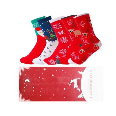 5Pairs Lot Women Winter Socks Christmas Gifts Boxes Combed Cotton Happy New Year Cartoon Korean Style Women Christmas Socks