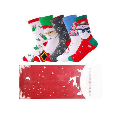 5Pairs Lot Women Winter Socks Christmas Gifts Boxes Combed Cotton Happy New Year Cartoon Korean Style Women Christmas Socks
