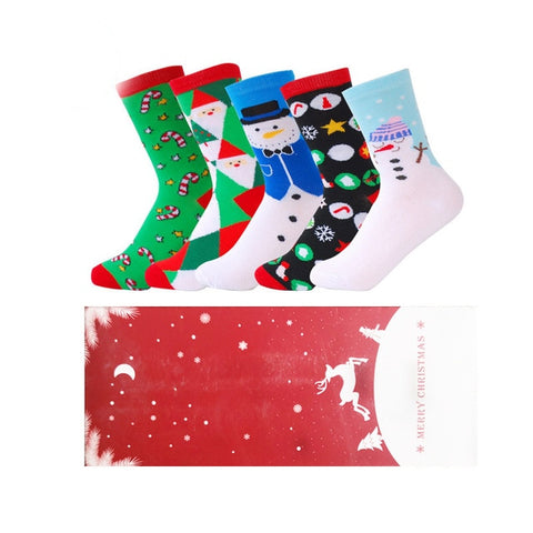 5Pairs Lot Women Winter Socks Christmas Gifts Boxes Combed Cotton Happy New Year Cartoon Korean Style Women Christmas Socks