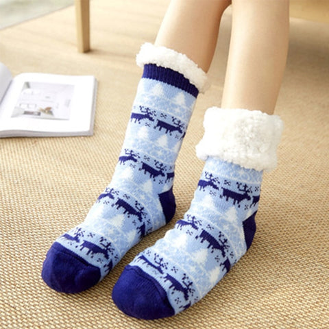 Autumn Winter Women Slippers Home Socks Christmas Cartoon Elk Floor Socks Plush Velvet Non-slip Carpet Fluffy Warm Socks