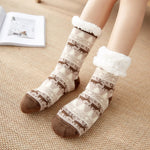 Autumn Winter Women Slippers Home Socks Christmas Cartoon Elk Floor Socks Plush Velvet Non-slip Carpet Fluffy Warm Socks