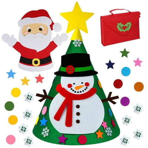 OurWarm DIY Felt Christmas Tree Snowman with Ornaments Fake Christmas Tree Kids Toys Christmas Party Decoration New Year 2019