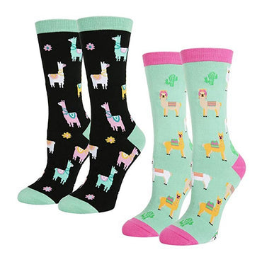 Men Women Casual Crew Socks Cartoon Alpaca Printed Cotton Spandex Hosiery Footwear Accessories Socks For Christmas Holiday