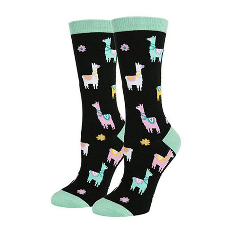 Men Women Casual Crew Socks Cartoon Alpaca Printed Cotton Spandex Hosiery Footwear Accessories Socks For Christmas Holiday