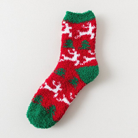 Winter Warm Thicken Velvet Cashmere Socks Coral Cashmere Socks Deer Sokken Women Cartoon Meia Fuzzy Socks Sweet Christmas Gift