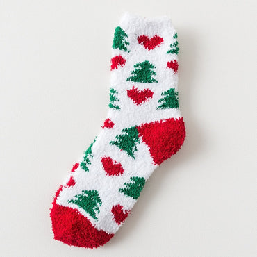 Winter Warm Thicken Velvet Cashmere Socks Coral Cashmere Socks Deer Sokken Women Cartoon Meia Fuzzy Socks Sweet Christmas Gift