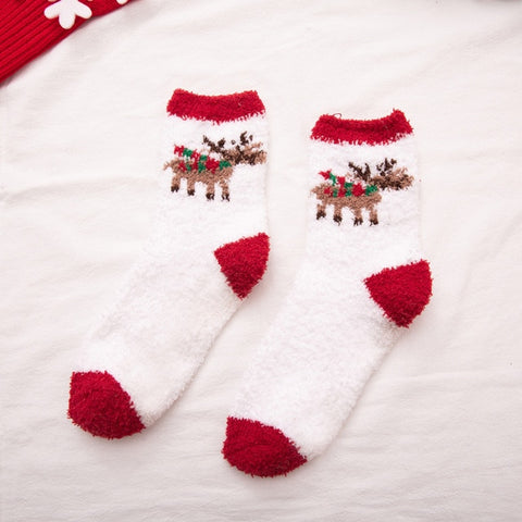 Winter Warm Thicken Velvet Cashmere Socks Coral Cashmere Socks Deer Sokken Women Cartoon Meia Fuzzy Socks Sweet Christmas Gift