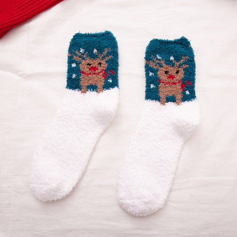 Winter Warm Thicken Velvet Cashmere Socks Coral Cashmere Socks Deer Sokken Women Cartoon Meia Fuzzy Socks Sweet Christmas Gift
