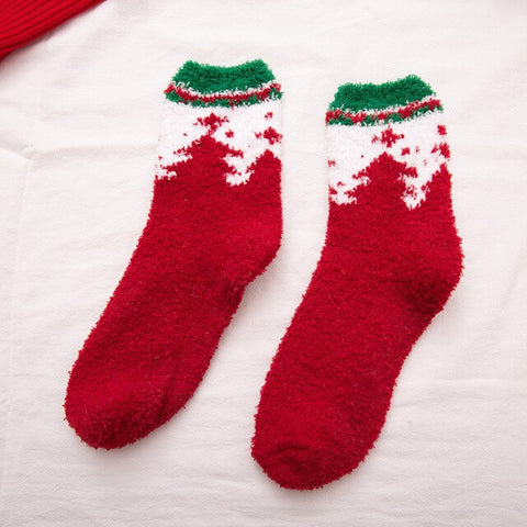 Winter Warm Thicken Velvet Cashmere Socks Coral Cashmere Socks Deer Sokken Women Cartoon Meia Fuzzy Socks Sweet Christmas Gift