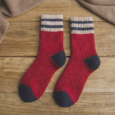 Thick Terry Wool Socks Women for Autumn and Winter with Striped Dotted Yarn Warm Christmas Socks 092904