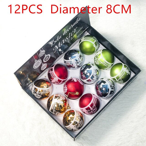 12pcs New Year Christmas Tree Ball Baubles Hanging Ornament Xmas Home Wedding Decoration Festive Supply Ornament