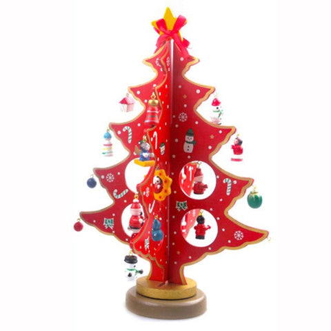 Artificial Wooden Christmas Tree Toys with Mini Pendant Accessories Xmas Party New Year Gifts Decoration