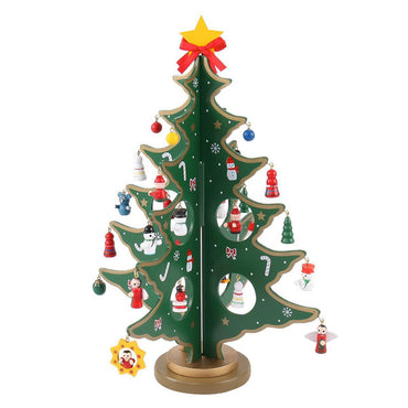 Artificial Wooden Christmas Tree Toys with Mini Pendant Accessories Xmas Party New Year Gifts Decoration