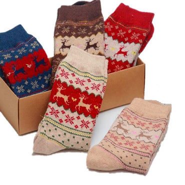 New Autumn Winter Women Socks Hot Sale Warm Print Animal Rabbit Woolen Socks High Tube Soft Christmas Deer Pattern Socks Hosiery