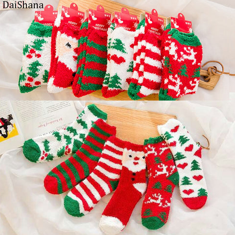 New Arrival Women Socks Cotton Christmas Socks Winter New Year Santa Claus Christmas Tree Deer Colorful Kawaii Coral Wool Socks
