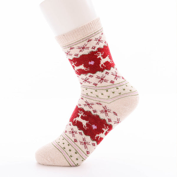 Christmas Women Socks Reindeer Print Harajuku Winter Socks Warm Cotton Wool Socks Women