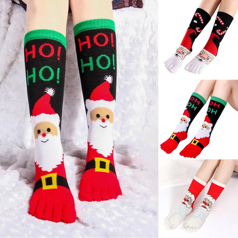 Christmas Women's Socks Five-Finger Socks Deodorant Sweat-Bbsorbent Warm Toe Socks Xmas Meias Moistureproof Sokken Ladies Hocoks