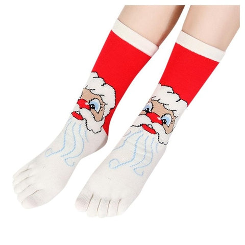Christmas Women's Socks Five-Finger Socks Deodorant Sweat-Bbsorbent Warm Toe Socks Xmas Meias Moistureproof Sokken Ladies Hocoks