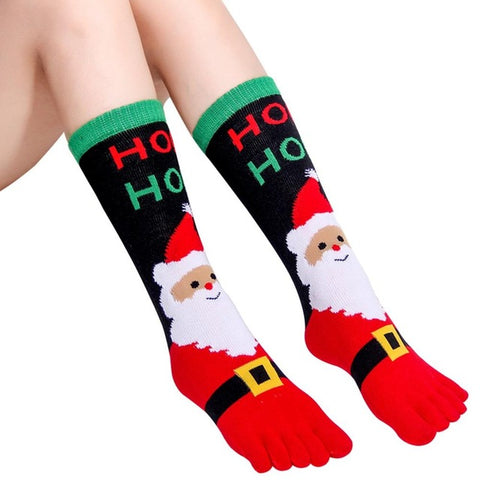 Christmas Women's Socks Five-Finger Socks Deodorant Sweat-Bbsorbent Warm Toe Socks Xmas Meias Moistureproof Sokken Ladies Hocoks