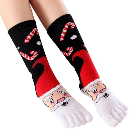 Christmas Women's Socks Five-Finger Socks Deodorant Sweat-Bbsorbent Warm Toe Socks Xmas Meias Moistureproof Sokken Ladies Hocoks
