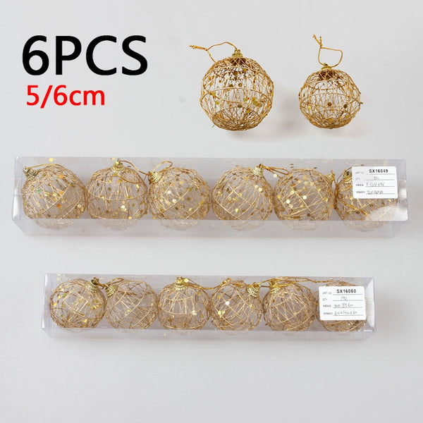 high quality 6 PCS Iron Christmas Balls Tree Pendant Balls With Gold Sequins Xmas Ornament Decor Durable And Eco-Friendly
